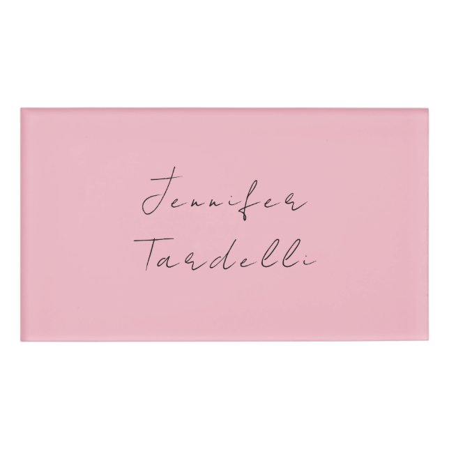 Calligraphy name professional plain pink feminine tag (Front)