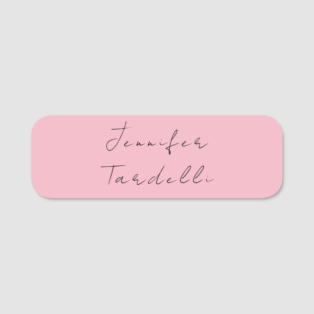 Calligraphy name professional plain pink feminine tag (Front)