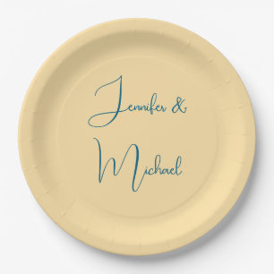 Calligraphy Names Elegant Plain Simple Beige Colou Paper Plate