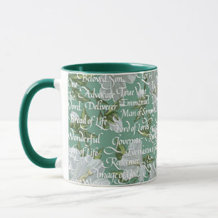 Calligraphy Names of Christ Soft Green Mug