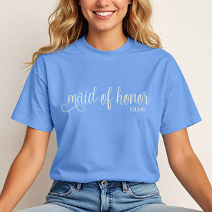 Calligraphy Natural on Carolina Blue Maid of Honou T-Shirt