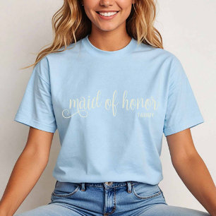 Calligraphy Natural on Light Blue Bridesmaid T-Shirt