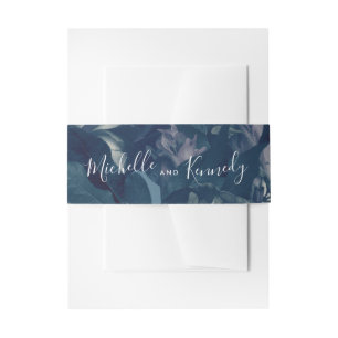 Calligraphy Navy Antique Bouquet Wedding Invitation Belly Band