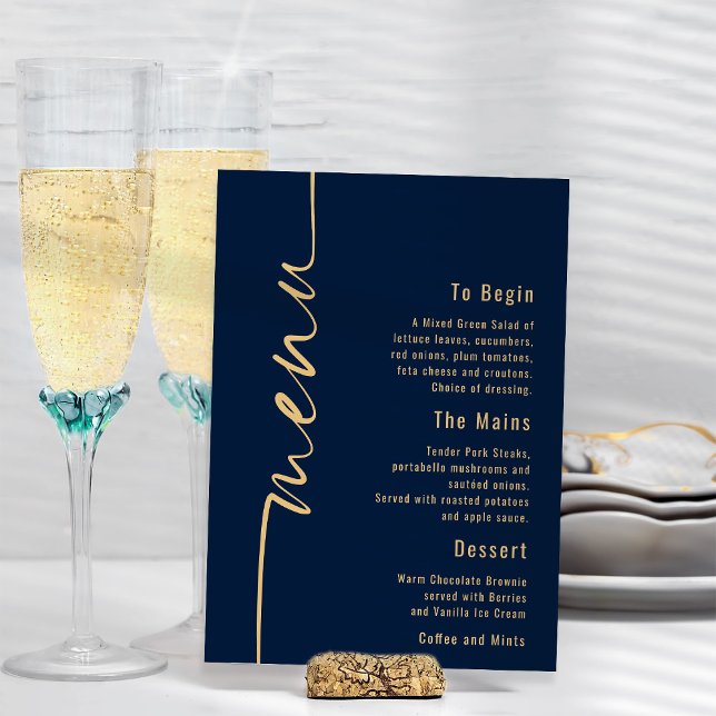 Calligraphy Navy Blue Gold Wedding Menu Poster (Creator Uploaded)