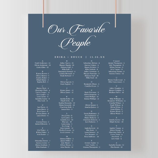Calligraphy Navy Blue Printable Seating Chart (Creator Uploaded)