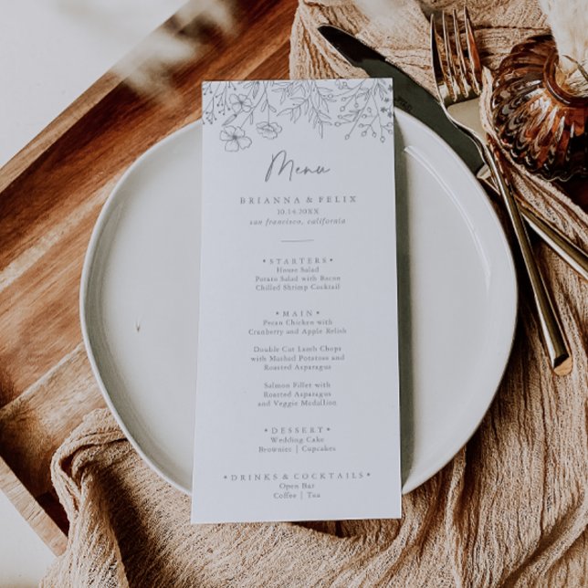 Calligraphy Neutral Wildflower Dinner Menu (Creator Uploaded)