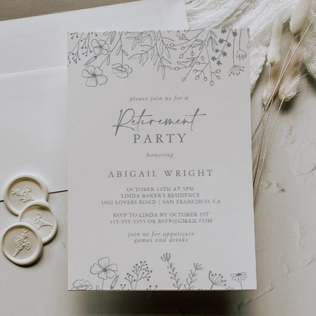 Calligraphy Neutral Wildflower Retirement Party  Invitation (Creator Uploaded)