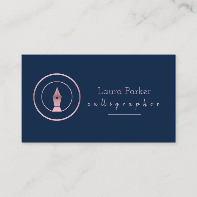 Calligraphy Nib Rose Gold Freelance Writer Business Card (Front)