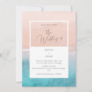 Calligraphy Ocean Deep Blue Beach Wedding Invitation