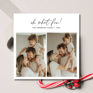 Calligraphy Oh What Fun Christmas Family Photo Red Holiday Card
