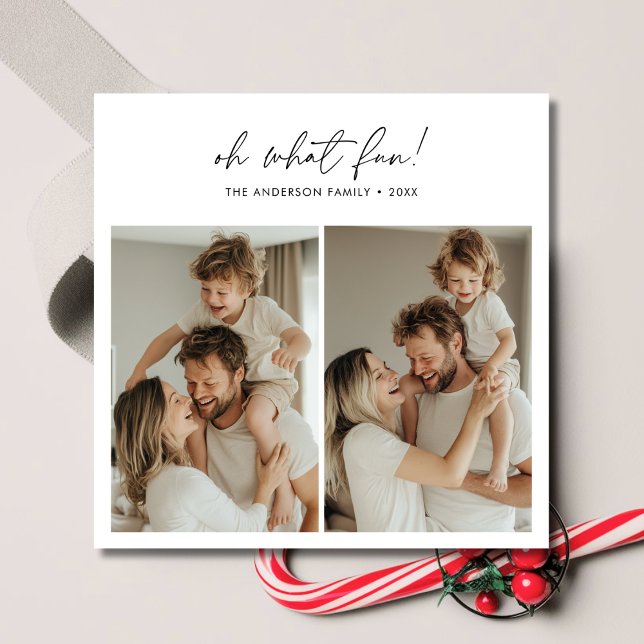 Calligraphy Oh What Fun Christmas Family Photo Red Holiday Card (Creator Uploaded)