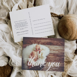 Calligraphy Overlay   Photo Christening Thank You Postcard