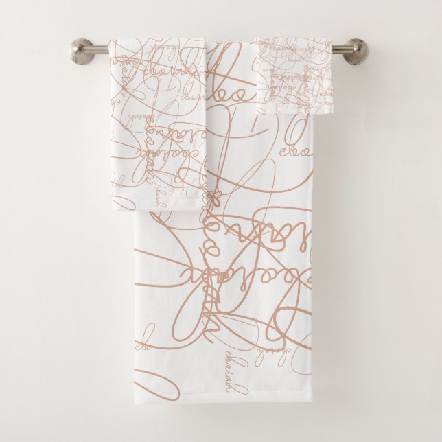 Calligraphy Pattern Dusty Rose Signatures  Bath Towel Set (Insitu)