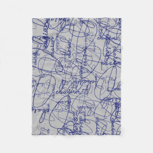 Calligraphy Pattern of Blue Signatures Fleece Blanket