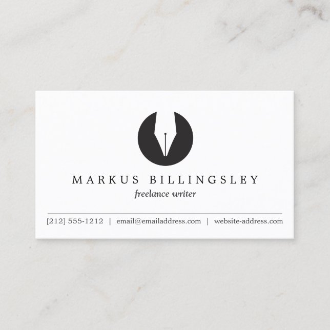 CALLIGRAPHY PEN NIB LOGO 3 for Authors or Writers Business Card (Front)