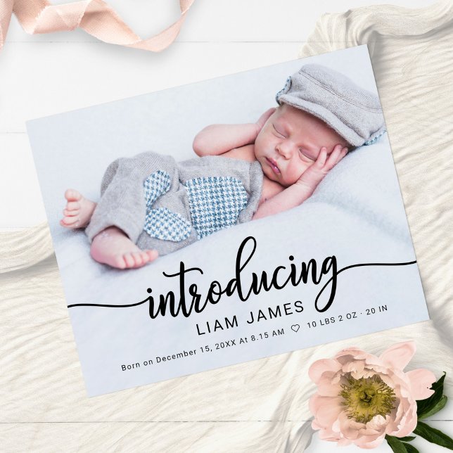 Calligraphy Photo Budget Birth Announcement Cards (Creator Uploaded)