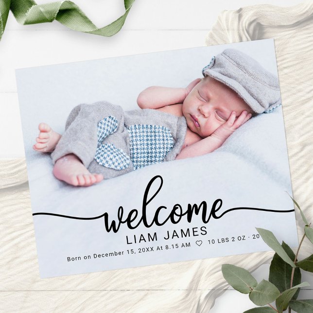 Calligraphy Photo Budget Birth Announcement Cards (Creator Uploaded)