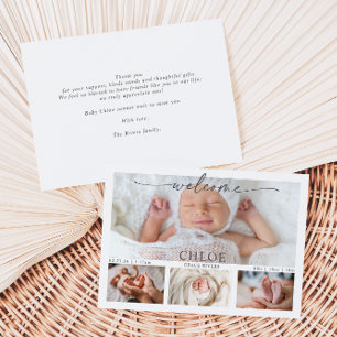 Calligraphy Photo Collage Baby Announcement Card