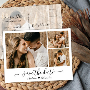 Calligraphy Photo Collage Save The Date Invitation Postcard