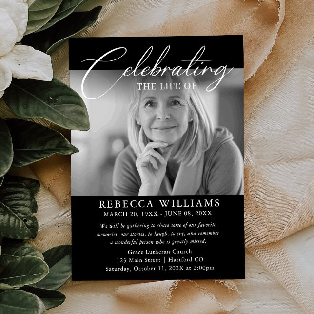 Calligraphy Photo Funeral Celebration of Life Invitation (Creator Uploaded)