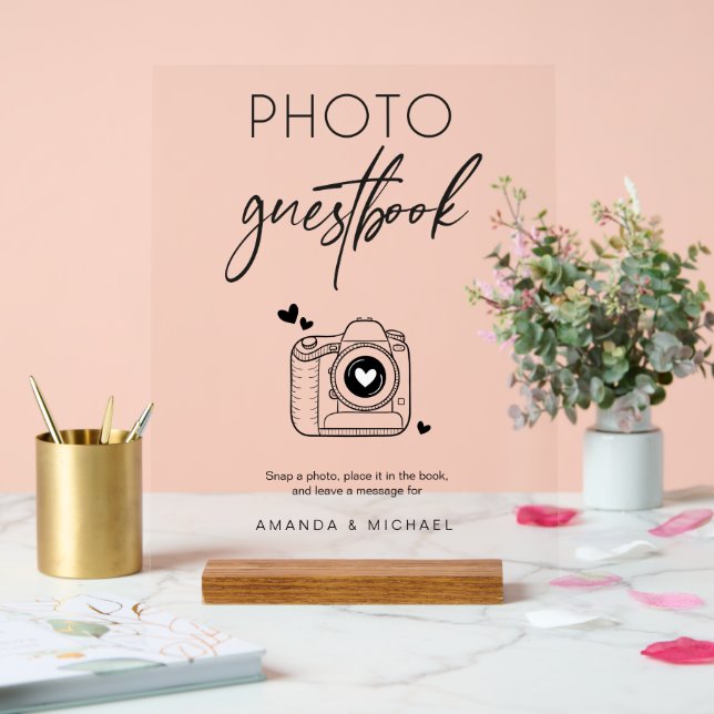 Calligraphy Photo Guest Book Camera Acrylic Sign (Wedding)