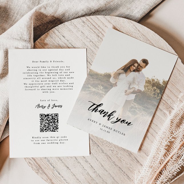 Calligraphy Photo Qr Code Wedding Thank You Card (Creator Uploaded)