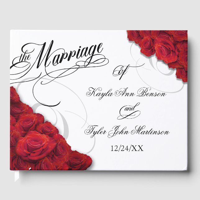Calligraphy Photo Red Roses Wedding Guest Book (Front)