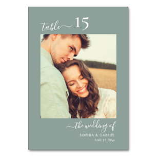 Calligraphy Photo Wedding Double Sided Sage Green Table Number