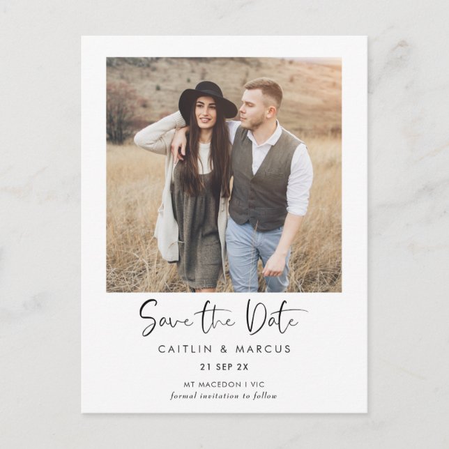 Calligraphy Photo Wedding Save The Date Postcard (Front)