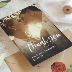 Calligraphy Photo Wedding Thank You Ombre Budget  Card
