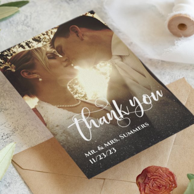Calligraphy Photo Wedding Thank You Ombre Budget  Card (Creator Uploaded)