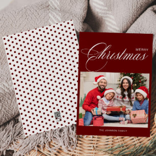 Calligraphy Photo White Merry Christmas  Holiday Card