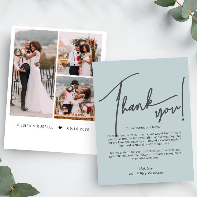 Calligraphy Photos Wedding Thank You Card (Creator Uploaded)