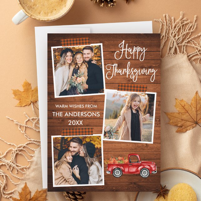 Calligraphy Plaid Craft Tape Truck Thanksgiving Holiday Card (Customize to add more text or photos to back of card.)