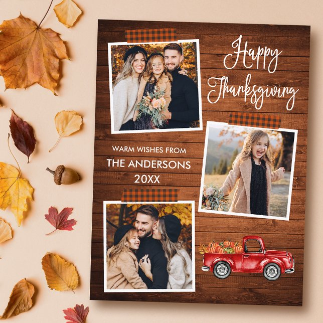 Calligraphy Plaid Craft Tape Truck Thanksgiving Holiday Postcard (Customize to change your personalized text size or text style.)