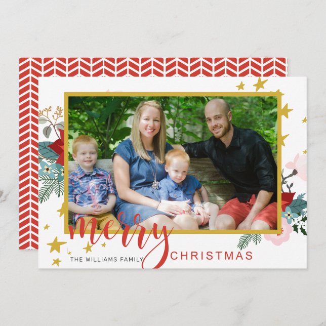 Calligraphy Poinsettia Photo Christmas Card (Front/Back)