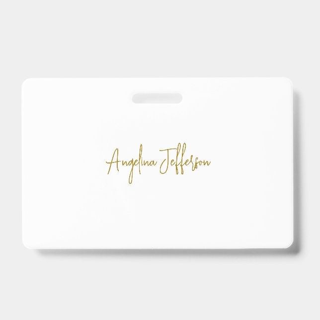 Calligraphy Professional Elegant Gold Colour ID Badge (Front)