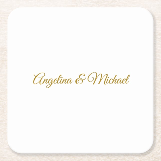 Calligraphy Professional Elegant Gold Colour Square Paper Coaster (Front)