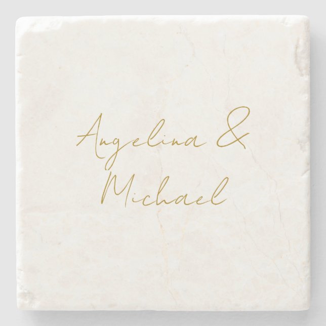 Calligraphy Professional Elegant Gold Colour Stone Coaster (Front)