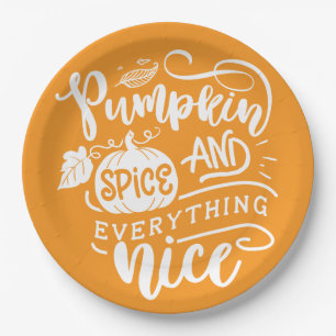 Calligraphy Pumpkin Spice and Everything Nice Wood Paper Plate