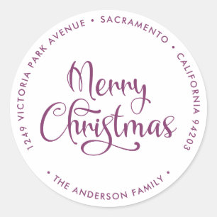Calligraphy Purple Christmas Return Address Labels