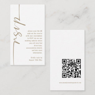 Calligraphy QR Code Champagne Gold Wedding RSVP  Enclosure Card