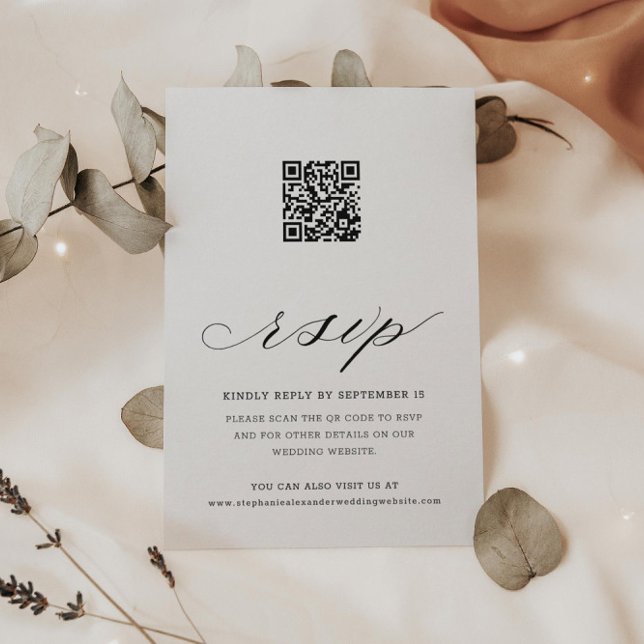 Calligraphy QR Code Floral Wedding RSVP Card (Creator Uploaded)