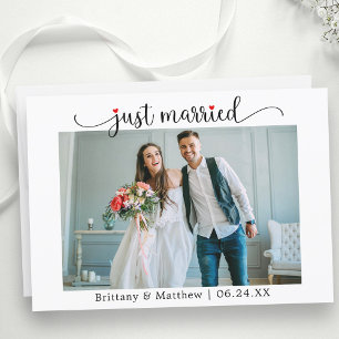 Calligraphy Red Heart Just Married Photo Wedding Announcement