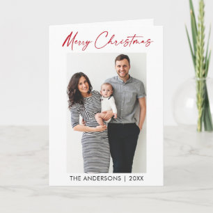 Calligraphy Red Ink Script Photo Christmas Fold Holiday Card