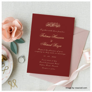 Calligraphy Red Islamic Muslim Wedding Invitation