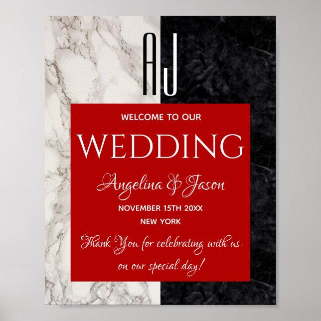 Calligraphy Red Welcome Wedding Poster (Front)