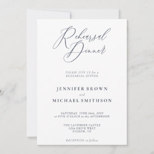 Calligraphy Rehearsal Dinner Navy Simple Invitation