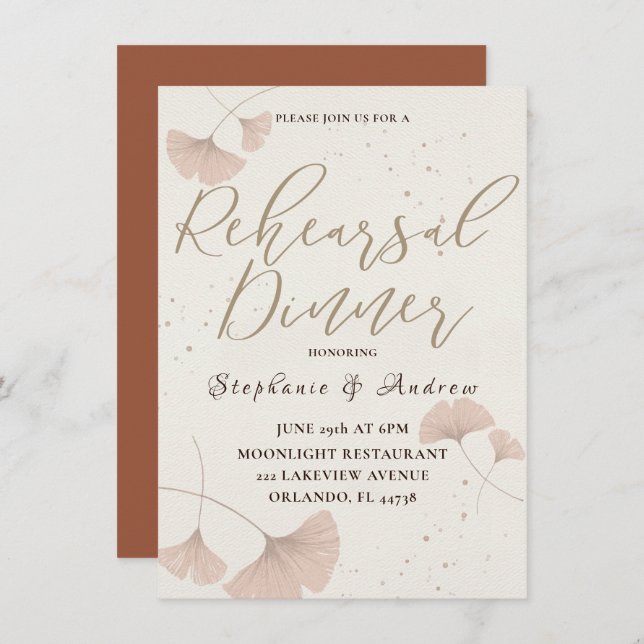 Calligraphy Rehearsal Dinner Terracotta Invitation (Front/Back)