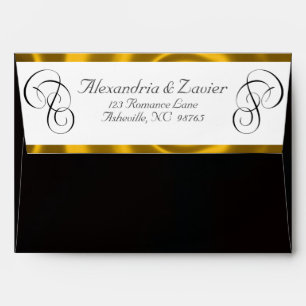 Calligraphy & Ribbon Envelope - Black/Gold